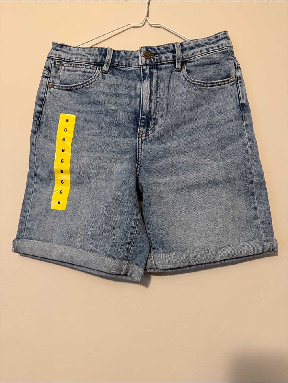 Wrangler Light Blue High-Rise Rolled Hem Jean Shorts